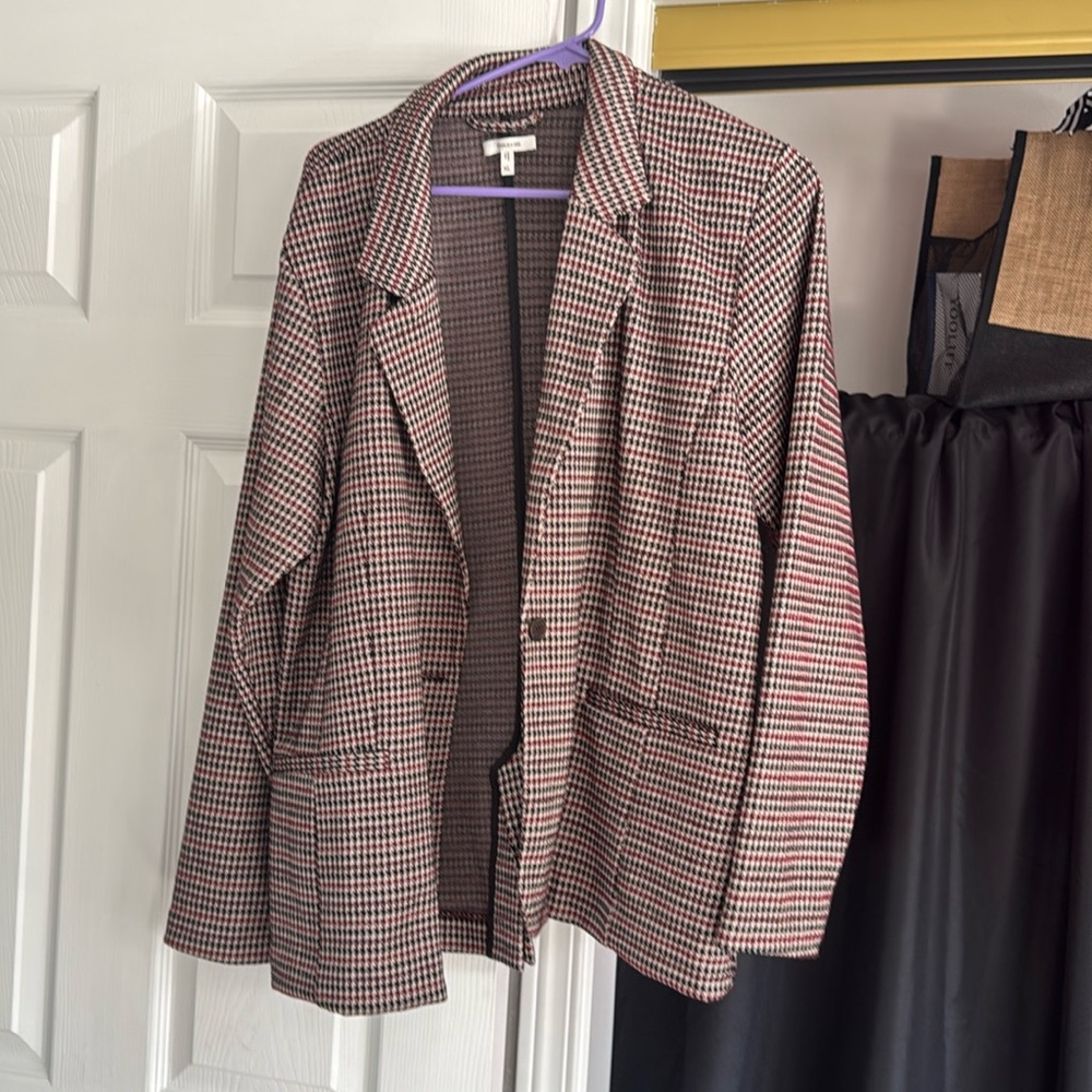 Blazer Patterned Burgundy And Black